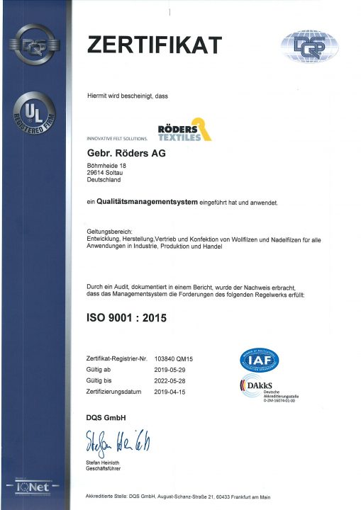 DIN EN ISO 9001 certificate